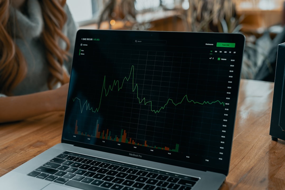 Person tracking financial data on a laptop screen.